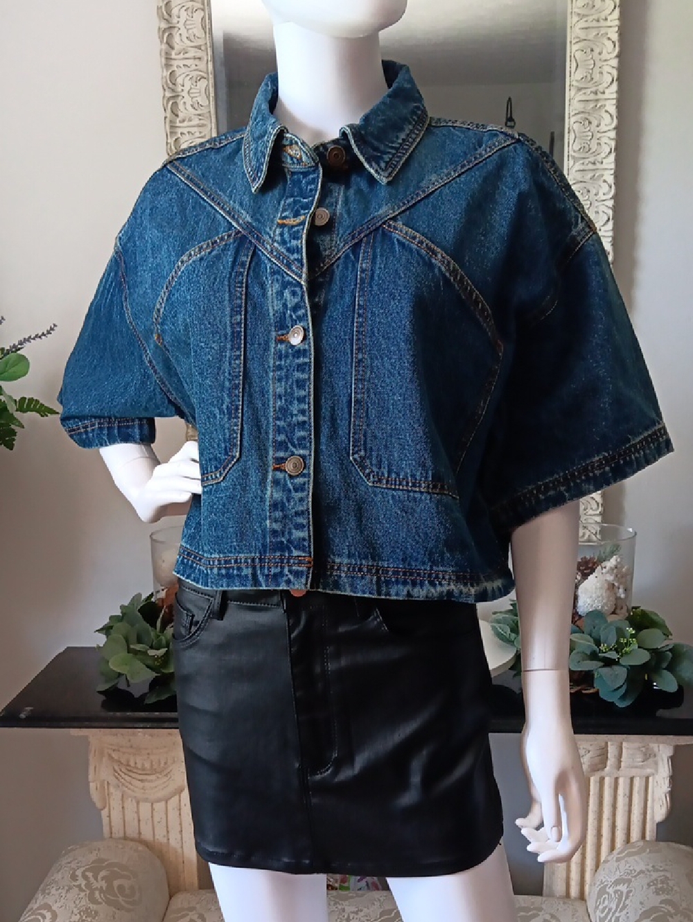 Denim Crop Top Shirt/ Denim Crop Top Jacket